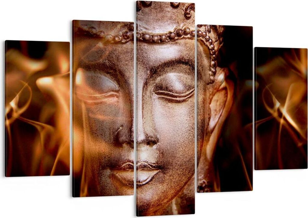 Bild auf Leinwand - Leinwandbild - Buddha Statue Geheimnis - 150x100cm - Wand Bild - Wanddeko - Leinwanddruck - Bilder - Kunstdruck - Wanddekoratio...