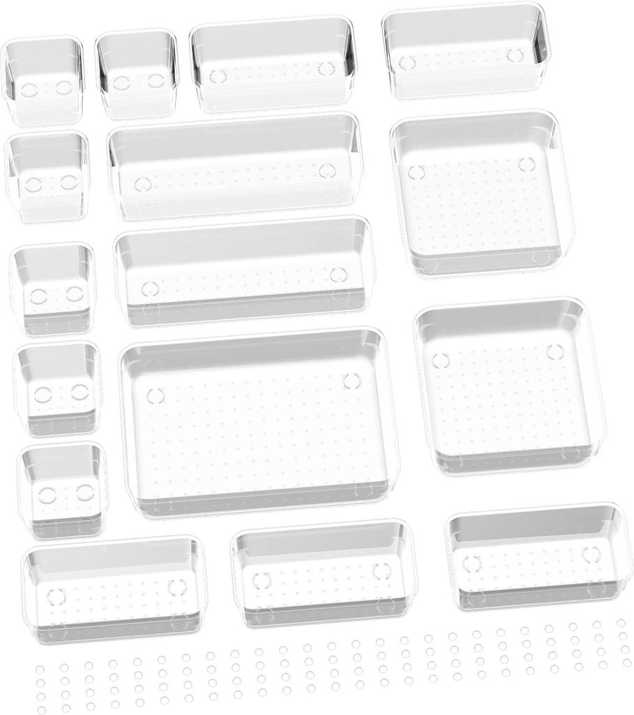 Lade-Organizer 16 Stück - Getrenntes Aufbewahrungssystem - Antislip Kosmetik-Organizer - Make-up Schminktisch Büro Badezimmer Küche - Transparent