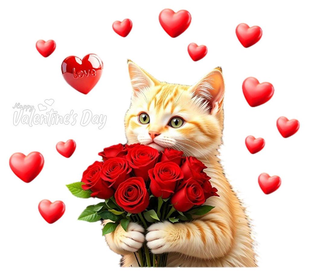 Valentinstag-Fensteraufkleber mit Katzenmotiv: Niedliche Katze mit Rosenstrauß, doppelseitige PVC-Aufkleber, große Glasaufkleber für Hochzeits- ...