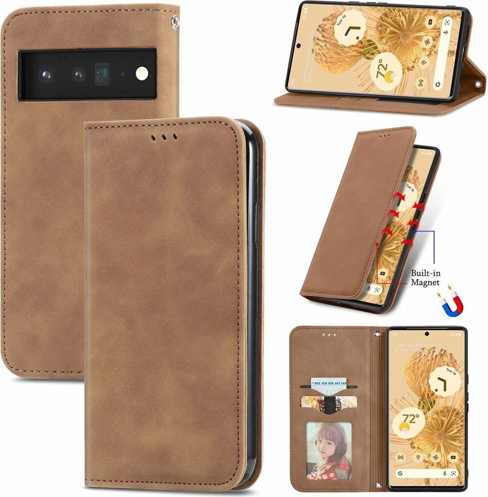 König Design Hülle kompatibel mit Google Pixel 6 Kunstleder Handyhülle - Handy Case Braun