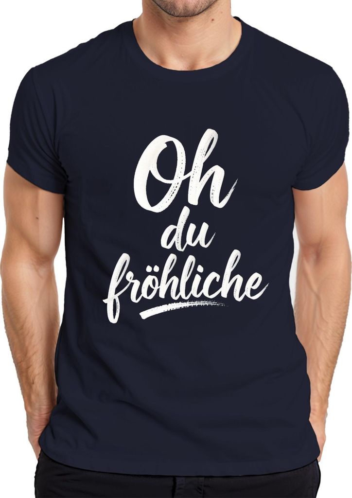Oh du fröhliche Weihnachten Handlettering Kalligrafie Advent Herren T-Shirt, Navy, XXL
