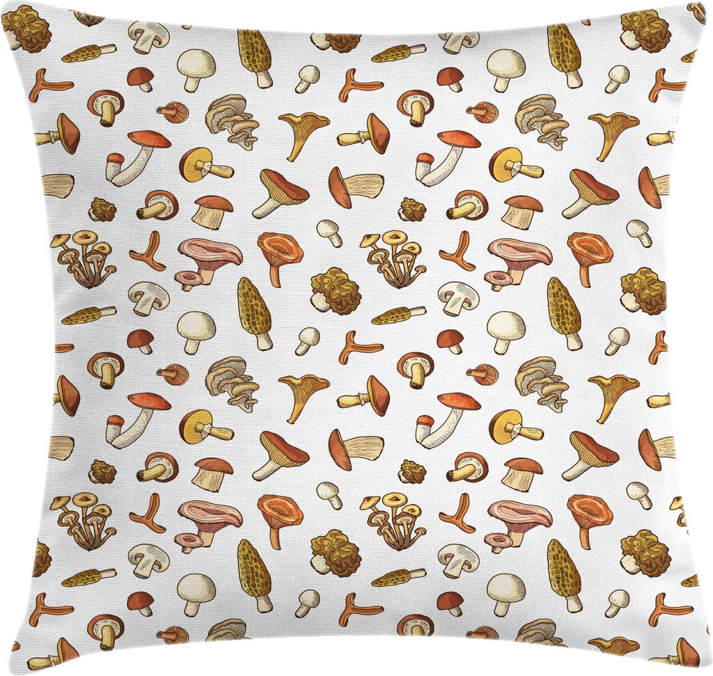 ABAKUHAUS Wald Kissenbezug, Champignons Wilde Pilze Pflanzen Herbst Vegetarisch Gesunde Köstliche, 50 x 50 cm, Zimt Beige und Tan