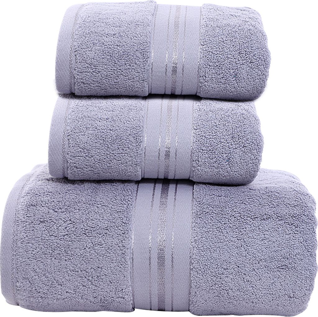MODFU 3er Handtuch Set aus 100% Baumwolle, 1 Badetücher 70x140 und 2 Handtücher 75x35 cm, Frottee, Weich, Groß, Silber