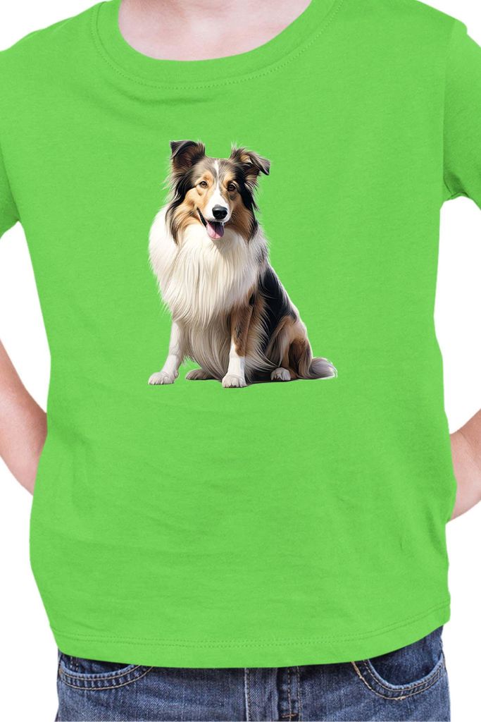 Kinder T-Shirt Dogs Breeds Collie Dog Breed 006, 3-4 Jahr - 104 / Lime