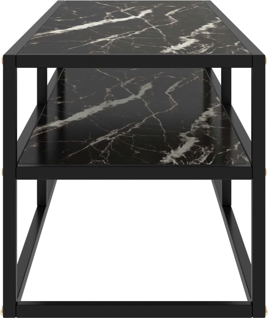 (Angebot 2026)TV-Schrank Industriestil - CLORIS - Fernsehenschrank - Schwarz mit Hartglas Marmor-Optik 120x40x40 cm - DEMöbel6731131