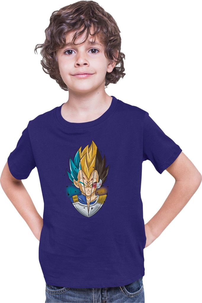 Kinder T-Shirt Dragon Anime Manga Ball Z Vegeta Blue Yellow, 5-6 Jahr - 116 / Dunkelblau