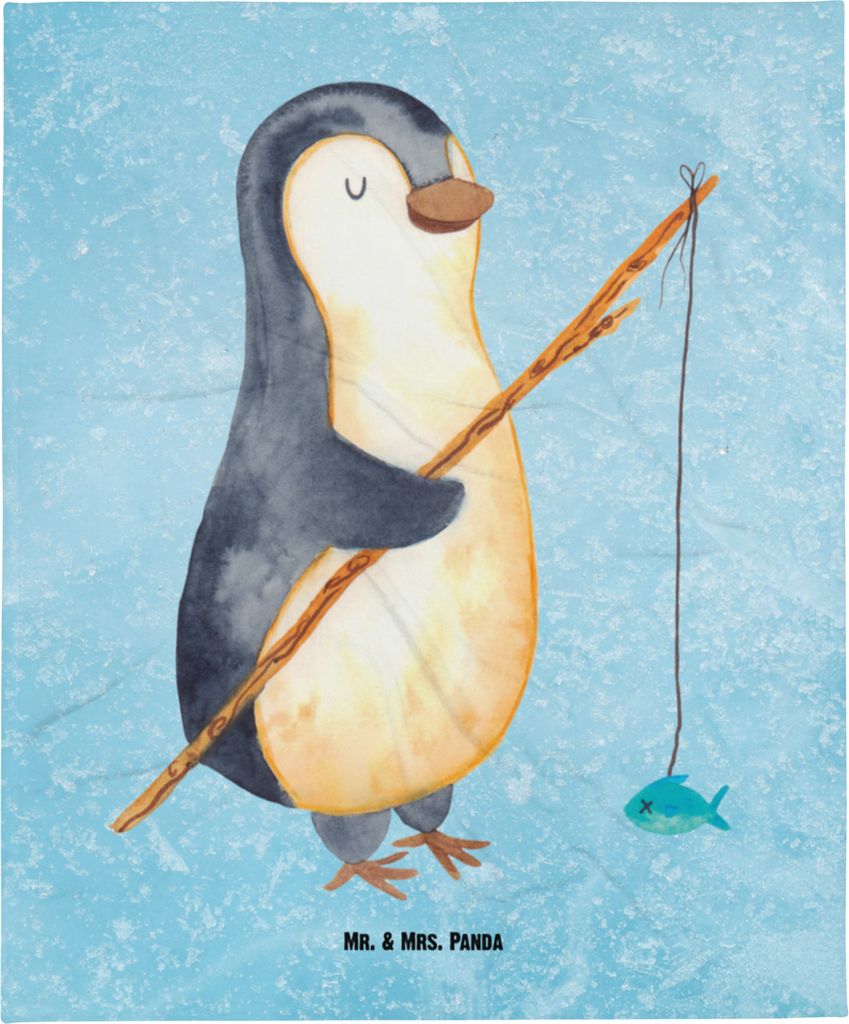 Mr. & Mrs. Panda Decke Pinguin Angler - Eisblau - Geschenk, Angelurlaub, Plan, Wohndecke, Schlafdecke, Urlaub, Wochenende, Bettüberwurf, Bettdecke...