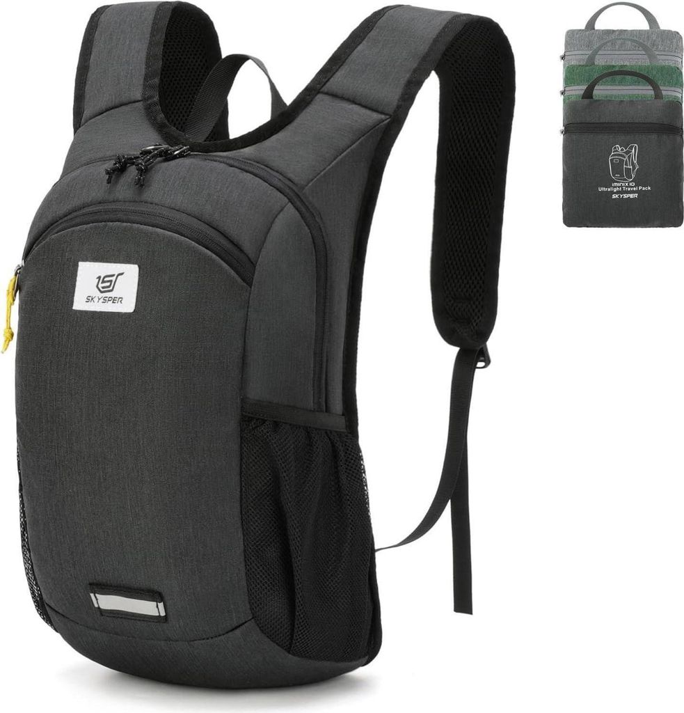 Ultraleichter Faltbarer 10L Rucksack Schwarz - Outdoor Produktbild 