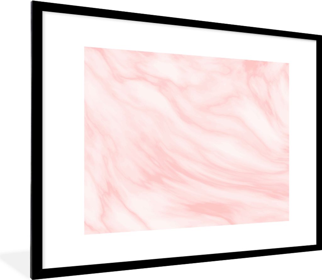 MuchoWow Gerahmtes Poster Marmor - Rosa - Weiß - Luxus - Marmoroptik 80x60 cm - Poster mit Schwarzem Bilderrahmen Wandposter Rahmen Foto Bilder ...