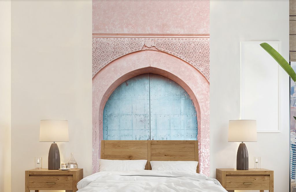MuchoWow Fototapete für Wohnzimmer oder Schlafzimmer Wandtapete Vinyl Motivtapete Tür - Rosa - Blau - Tor - 120x240 cm - Hintergrundbild
