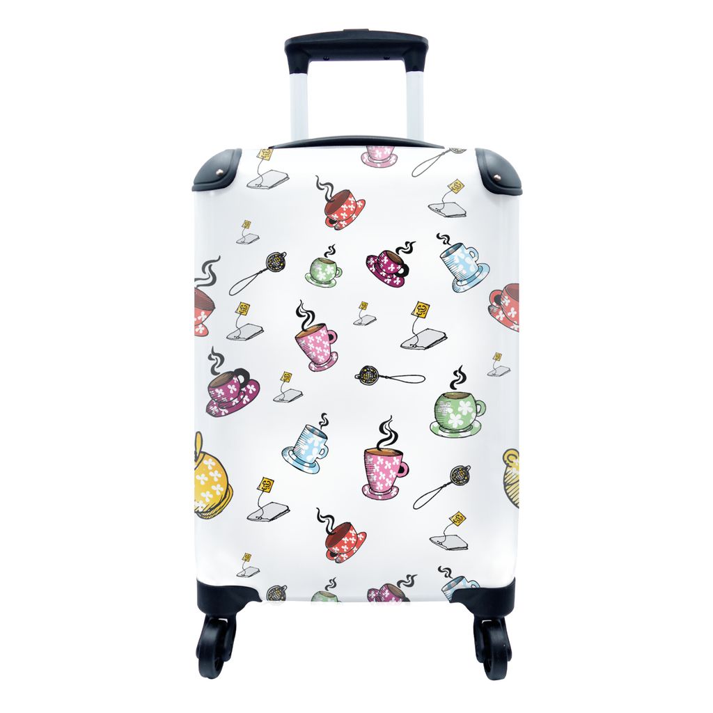 MuchoWow Koffer Handgepäck Trolley Rollkoffer Kleine Reisekoffer mit 4 Rollen - Tee - Tassen - Cabin Size < 55x40x23 cm & 55x40x20 cm - Fotokoff...