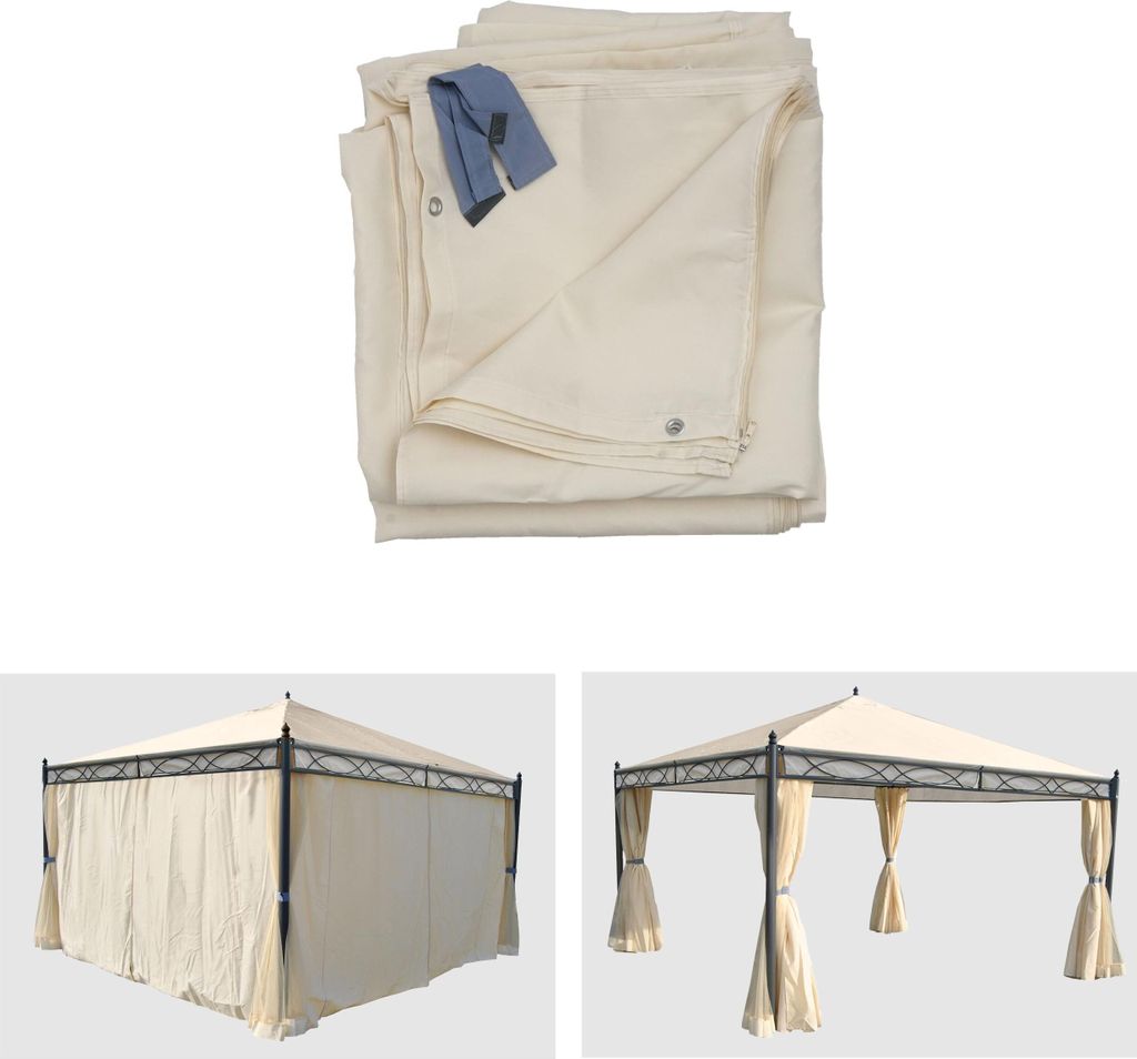 4er-Set Seitenwand für Pergola Cadiz, Ersatzseitenwand Pavillon 4x4m, Polyester creme