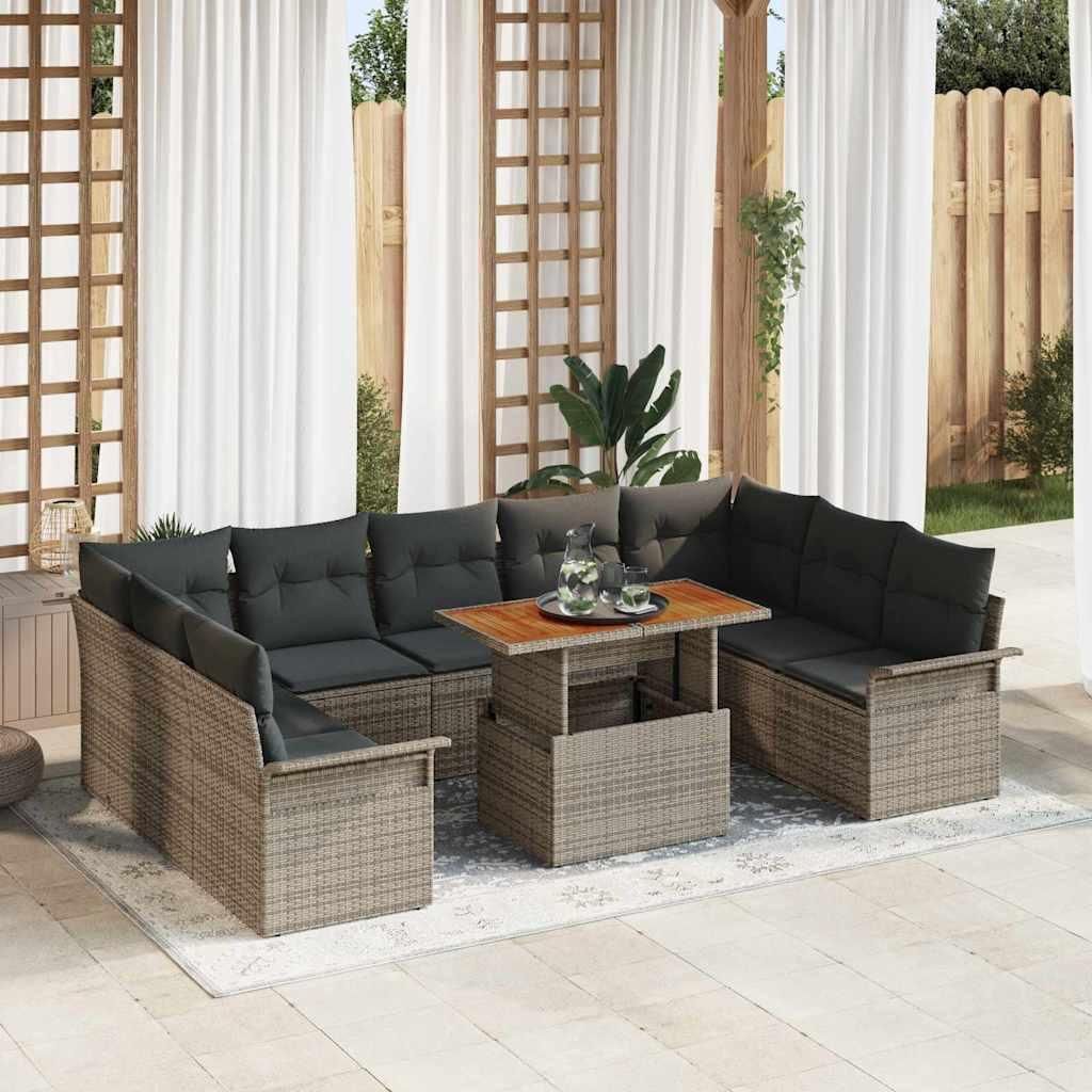 Maison Exclusive - Garten-Sofa-Set mit Speicher 10 pcs Grau Poly Rattan