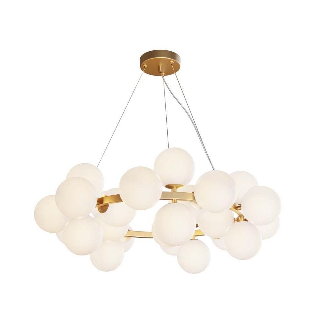Lampa wisząca, szkło metalowe, złoty mat-biały, D 69 cm Zdjęcie produktu 