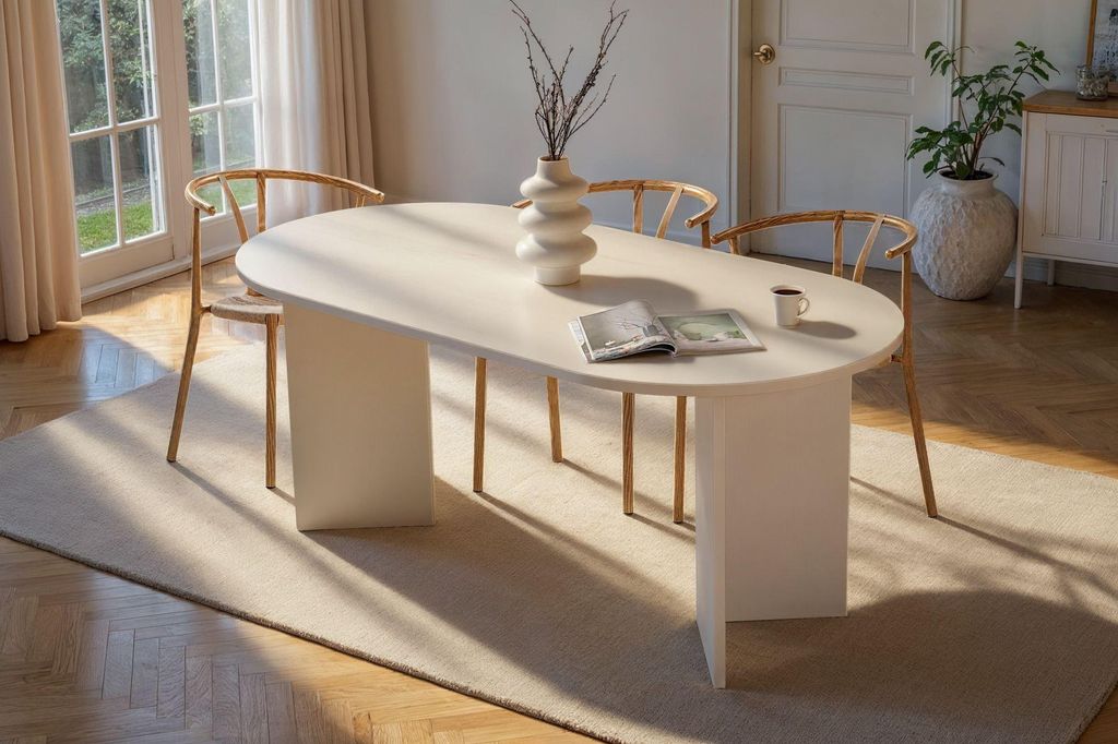 Skye Decor, Sablin - Wood White, Esstisch, Holzweiß, 100 % Melaminplatte, 180 x 89,5 x 75 cm