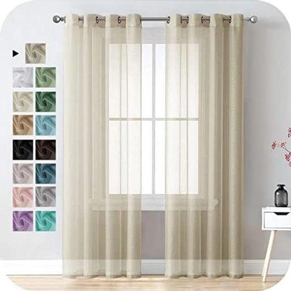 Rideaux semi-transparents beiges aspect lin naturel style romantique