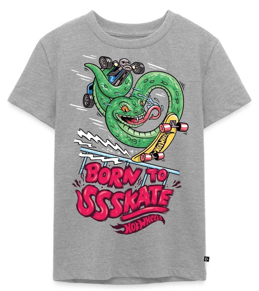 Spreadshirt Hot Wheels Schlange Born To Skate Kinder Premium T-Shirt, 98/104 (2 Jahre), Grau meliert