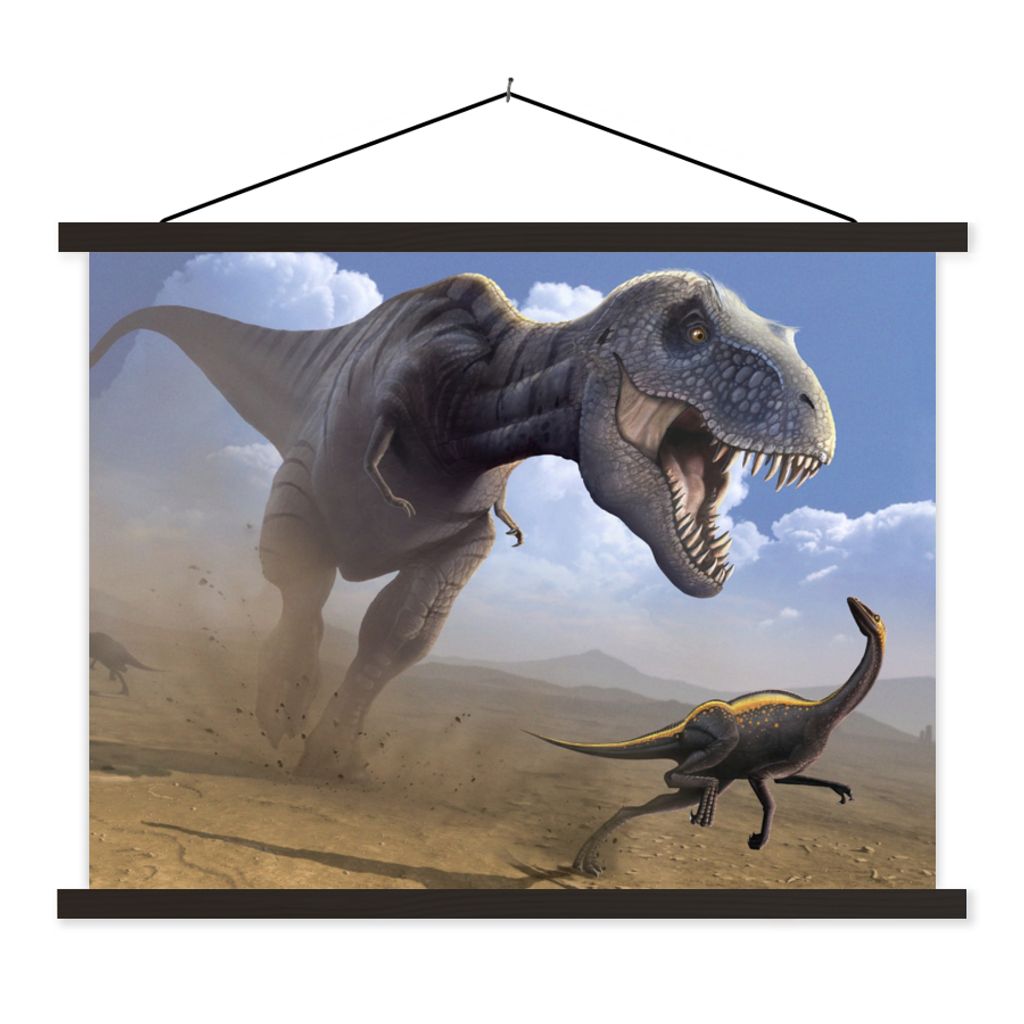 MuchoWow Textilposter Dino - Wildlife - Zeichnung - Kinder - Kinder - Kinder 120x90 cm mit schwarzem Rahmen - Aufhänger für Poster