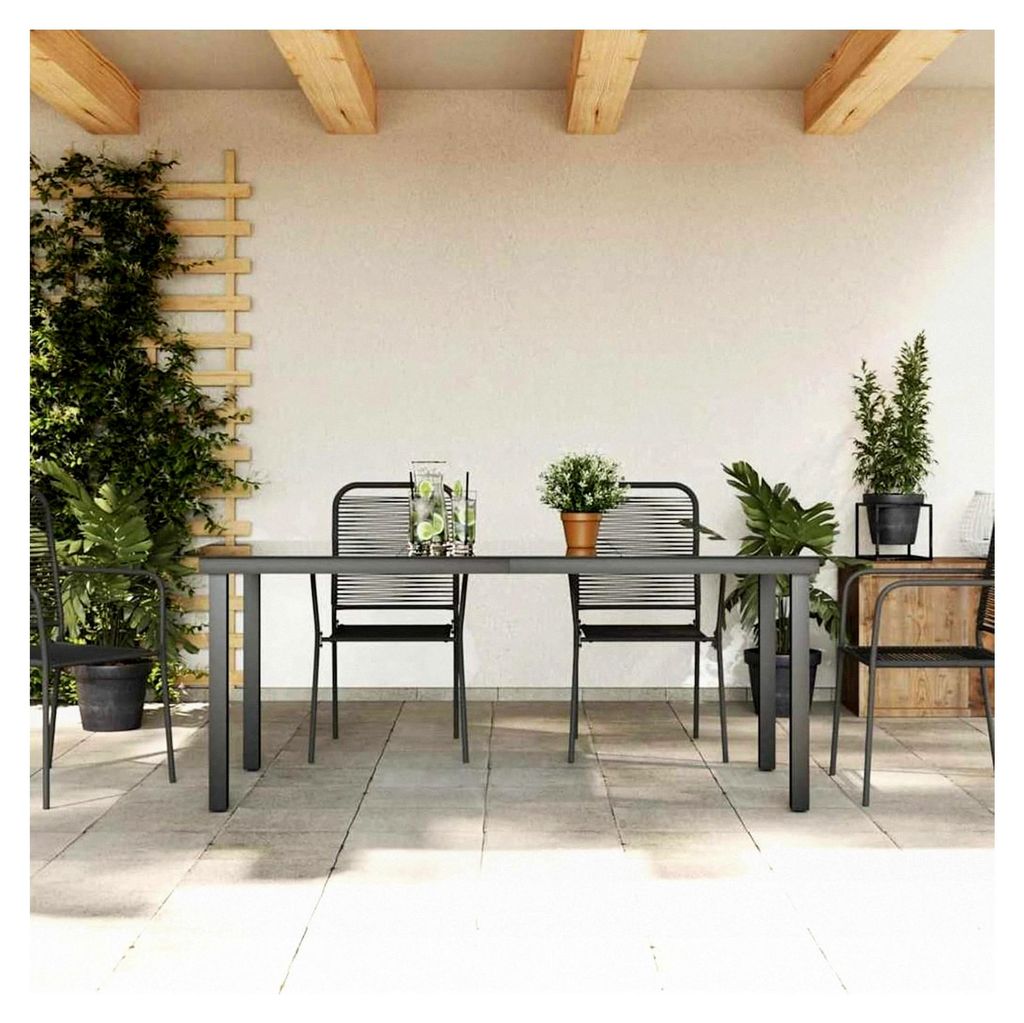 Gartentisch Schwarz 190x90x74 cm Aluminium und Glas, Beistelltisch für Balkon Loungemöbel Patio Indoor Dekoration