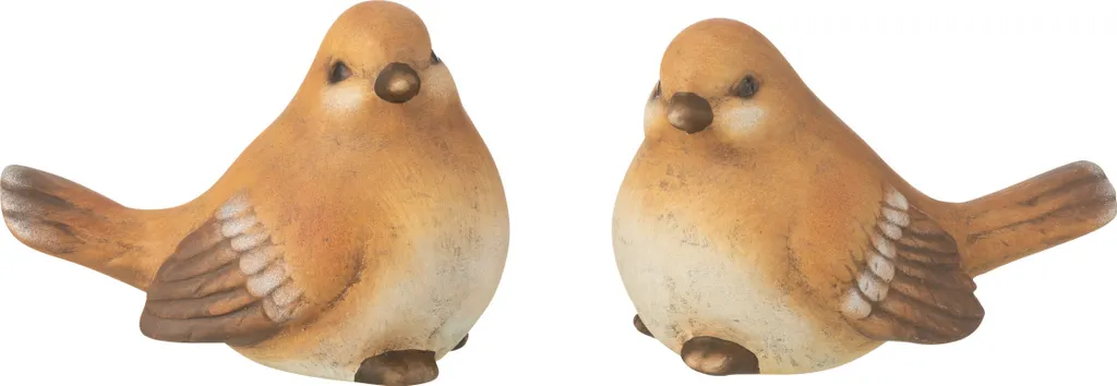 Statuette Oiseau en Porcelaine Marron J-Line Large - Lot de 2 Pièces