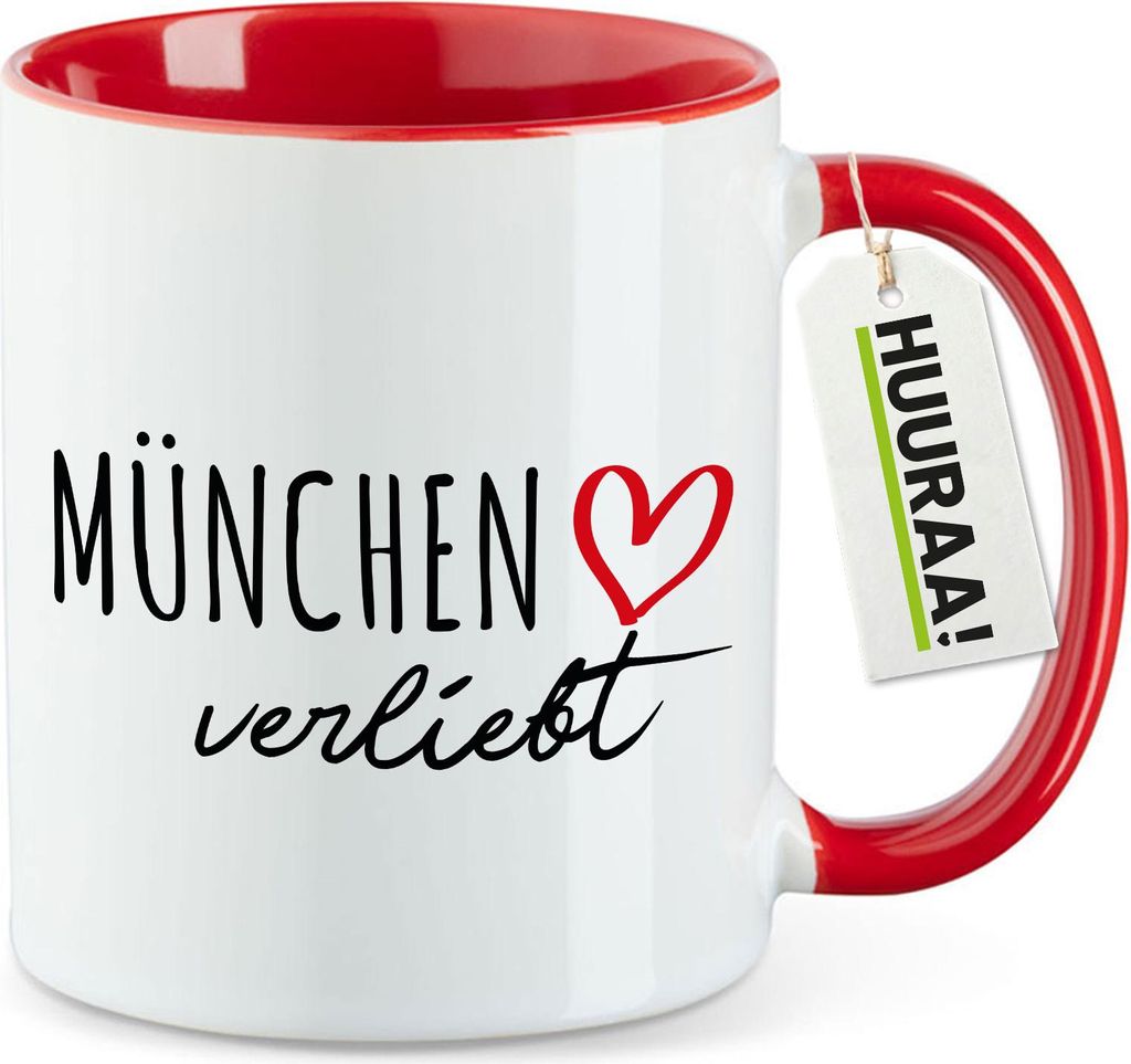 Huuraa Kaffeetasse München verliebt 330ml Rot Keramik Kaffeebecher Geschenkidee