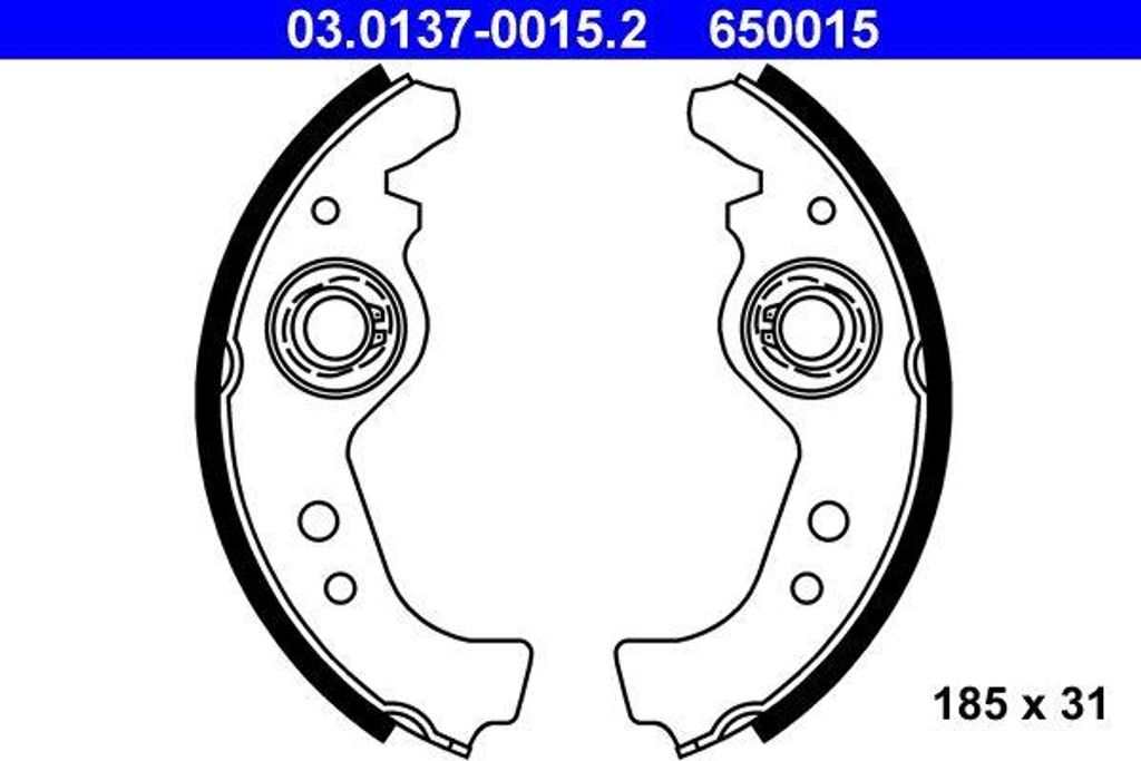 ATE 03.0137-0015.2 Bremsbackensatz OE 5881214 kompatibel mit Cinquecento, Elba, Panda, Premio, Seicento, Uno, Y10, Ibiza, Malaga, Marbella, Terra