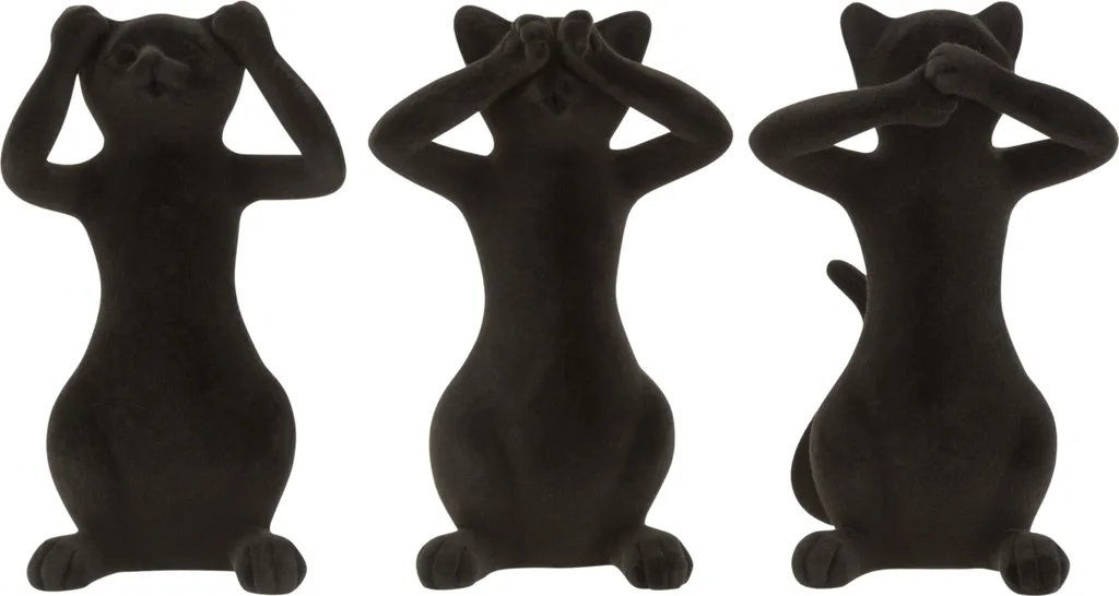 Sculptures de chats de la sagesse en résine noire mate, modèle L