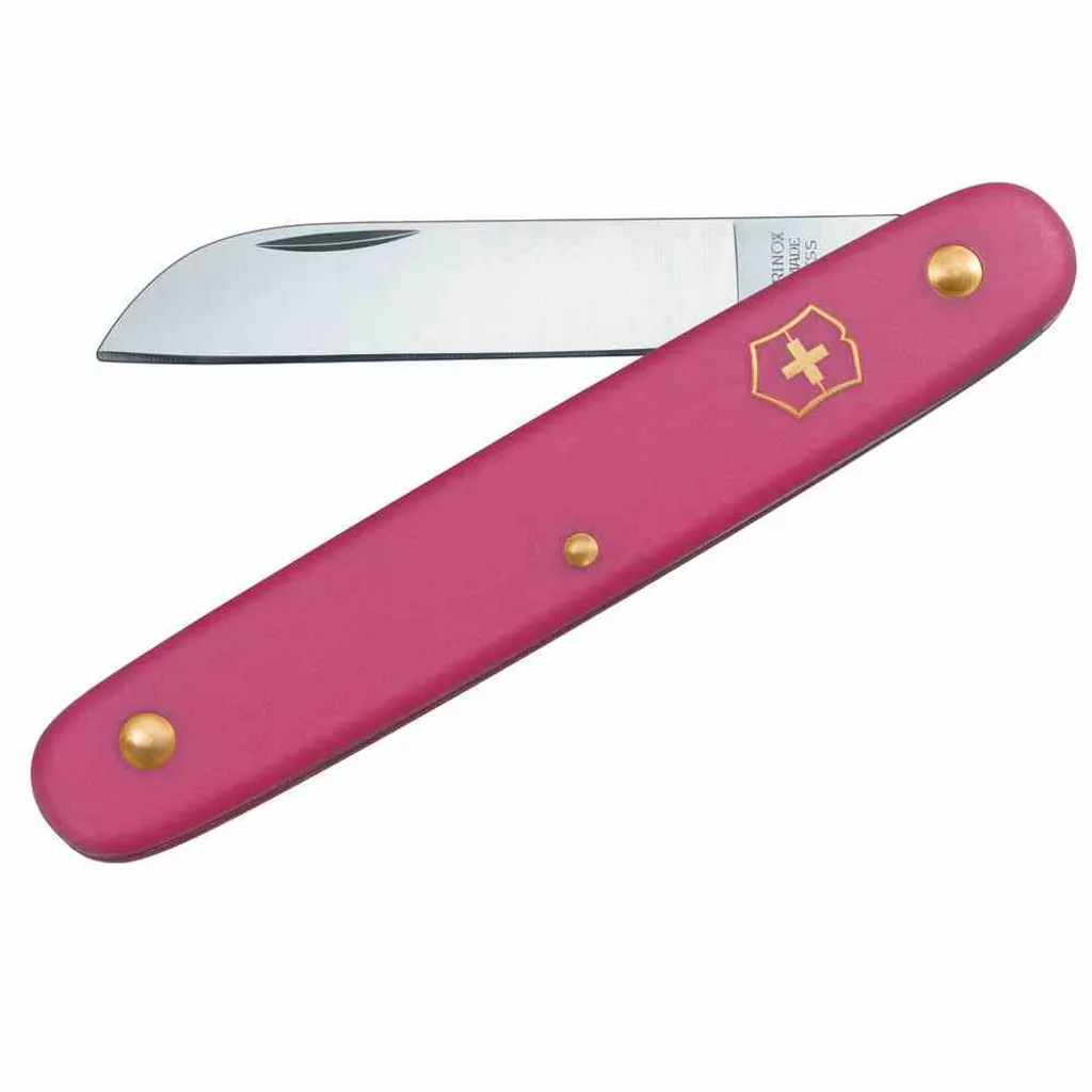 Couteau horticole Victorinox rose sous blister pour coupe nette des fleurs