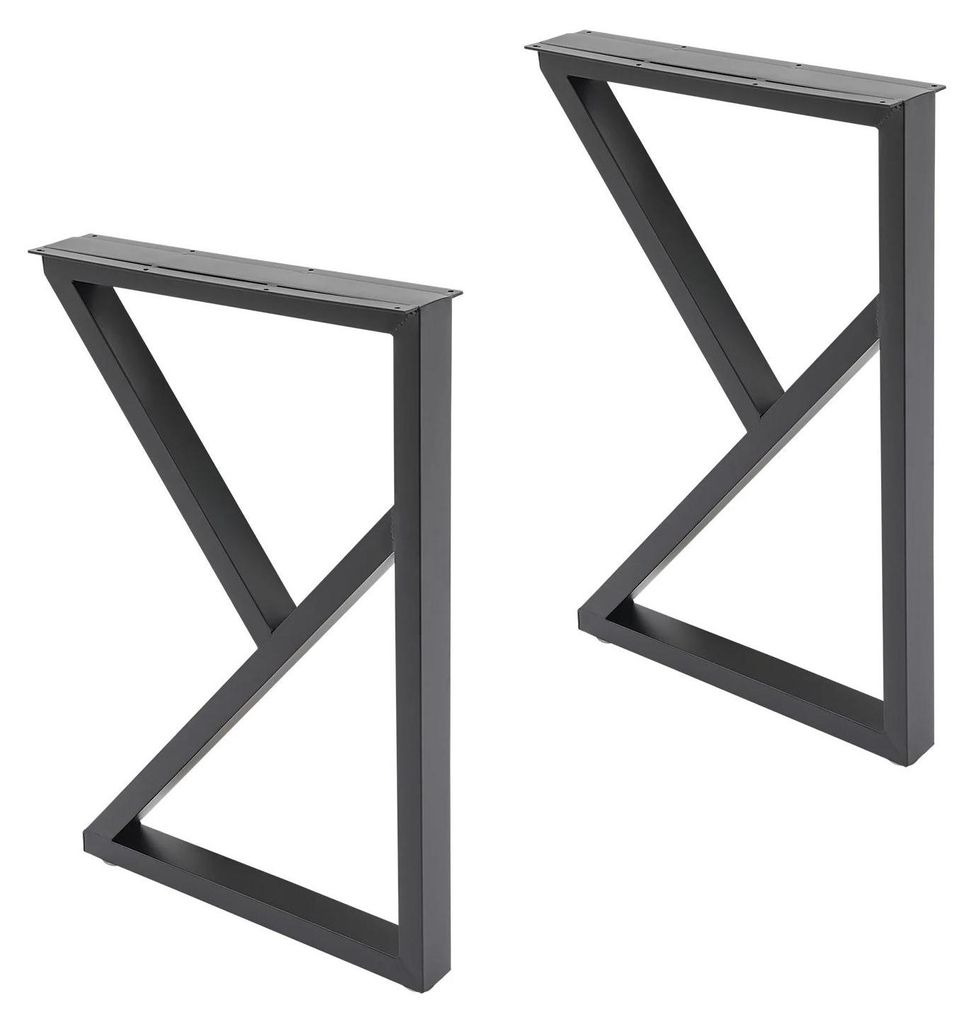 Metalltischbeine - K-förmige Tischbeine - 2er-Set - Eisen + Kunststoff - Schraubmontage - Tragkraft 200 kg - Schwarz