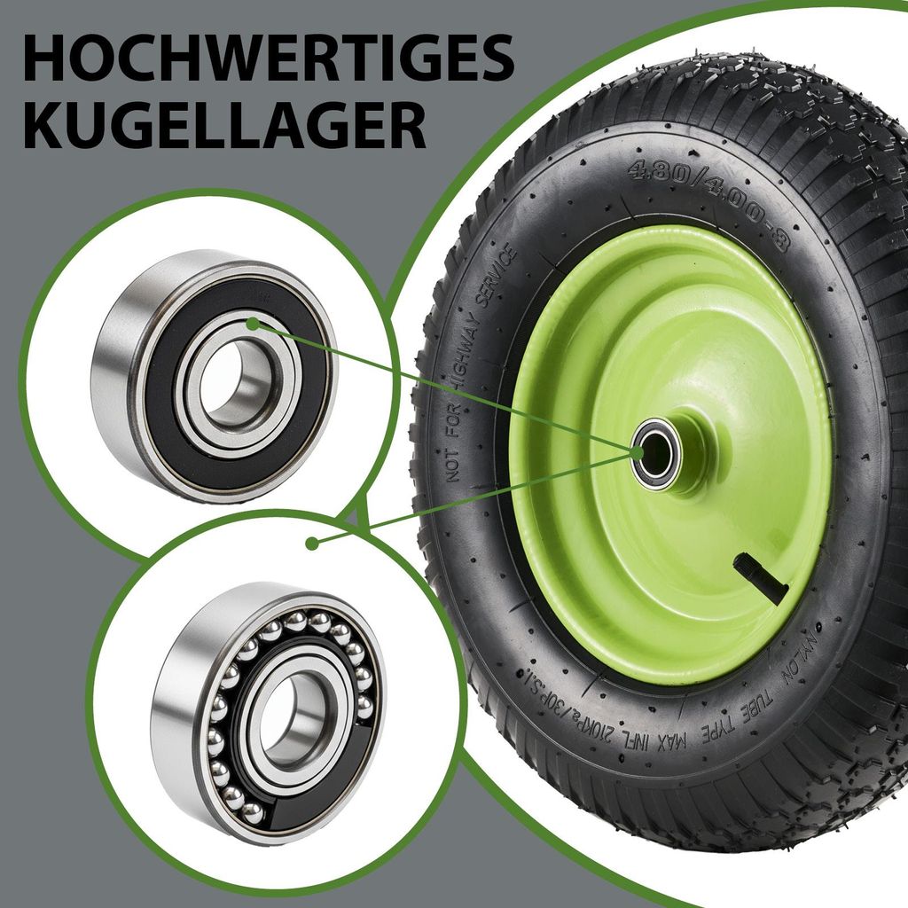Schubkarrenrad Luftbereifung 200kg 40cm /15,6" Metallfelge Produktbild 
