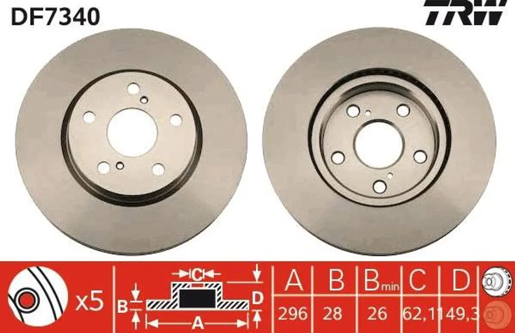 Disque de frein ventilé avant TRW compatible Lexus IS et Toyota Mark