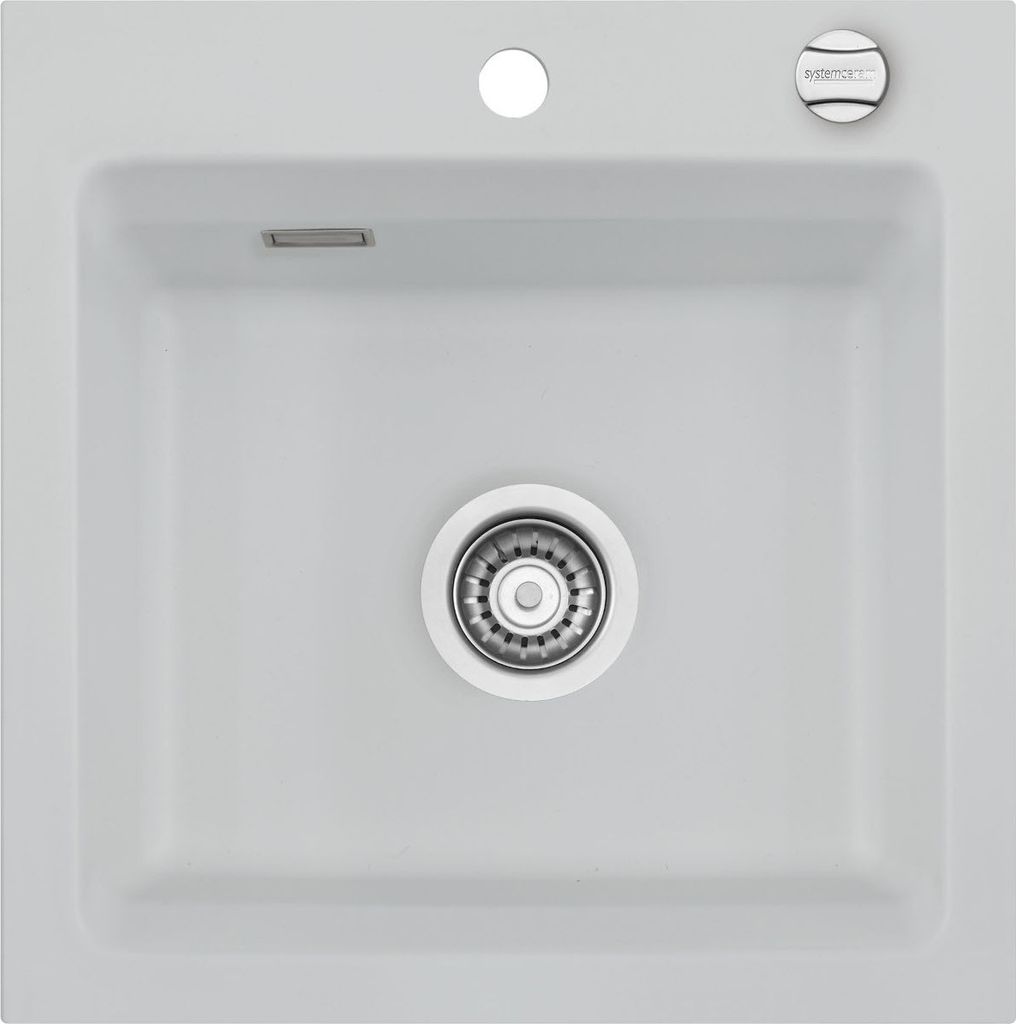 Flächenbündige Spüle KeraDomo KARA 51 F in ALU mit Excenterbetätigung / ab Schrankbreite 50 cm / Einbauspüle