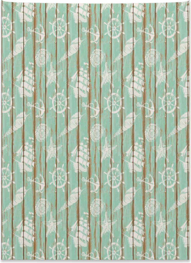 Abakuhaus Nautisch Wandteppich, Mint Seashell Segeln aus Weiches Mikrofaser Stoff Kein Verblassen Klare Farben Waschbar, 110 x 150 cm, Minzgrün