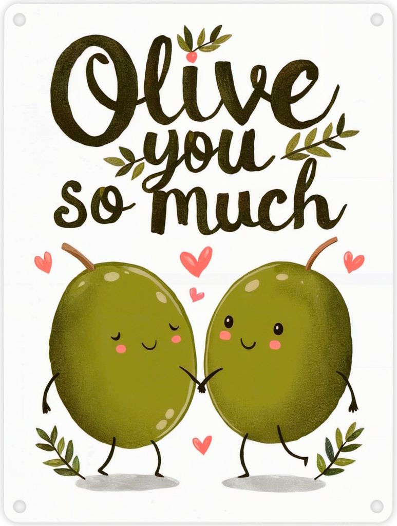 Zwei niedliche Oliven Metallschild in 15x20 cm - Olive You so much
