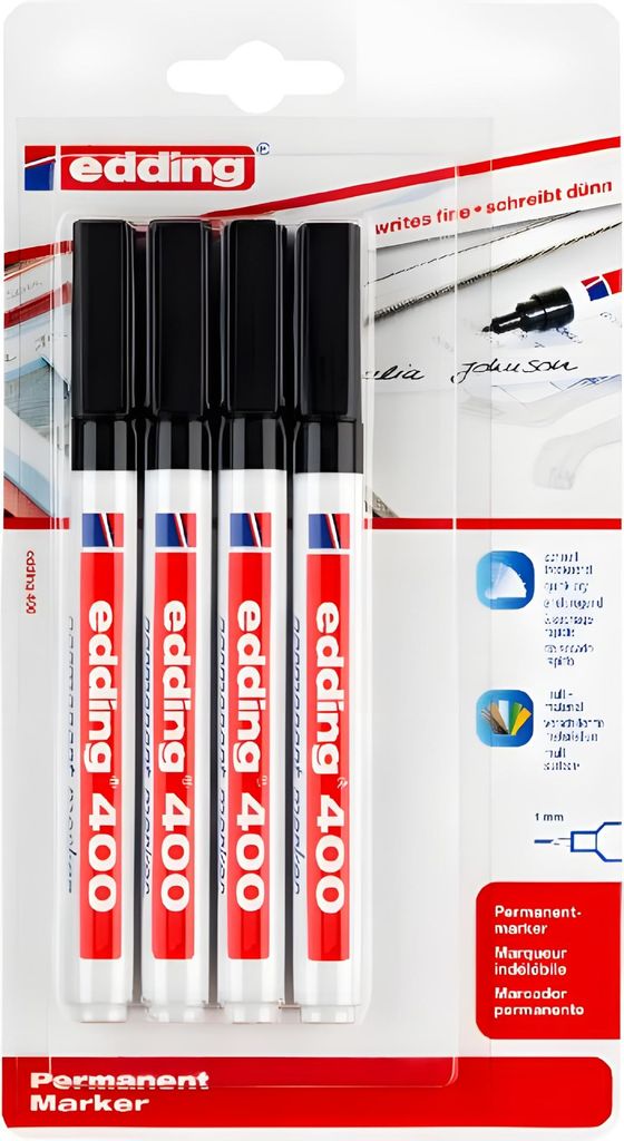 Edding Permanentmarker 400 1 mm schwarz 4er-Blister
