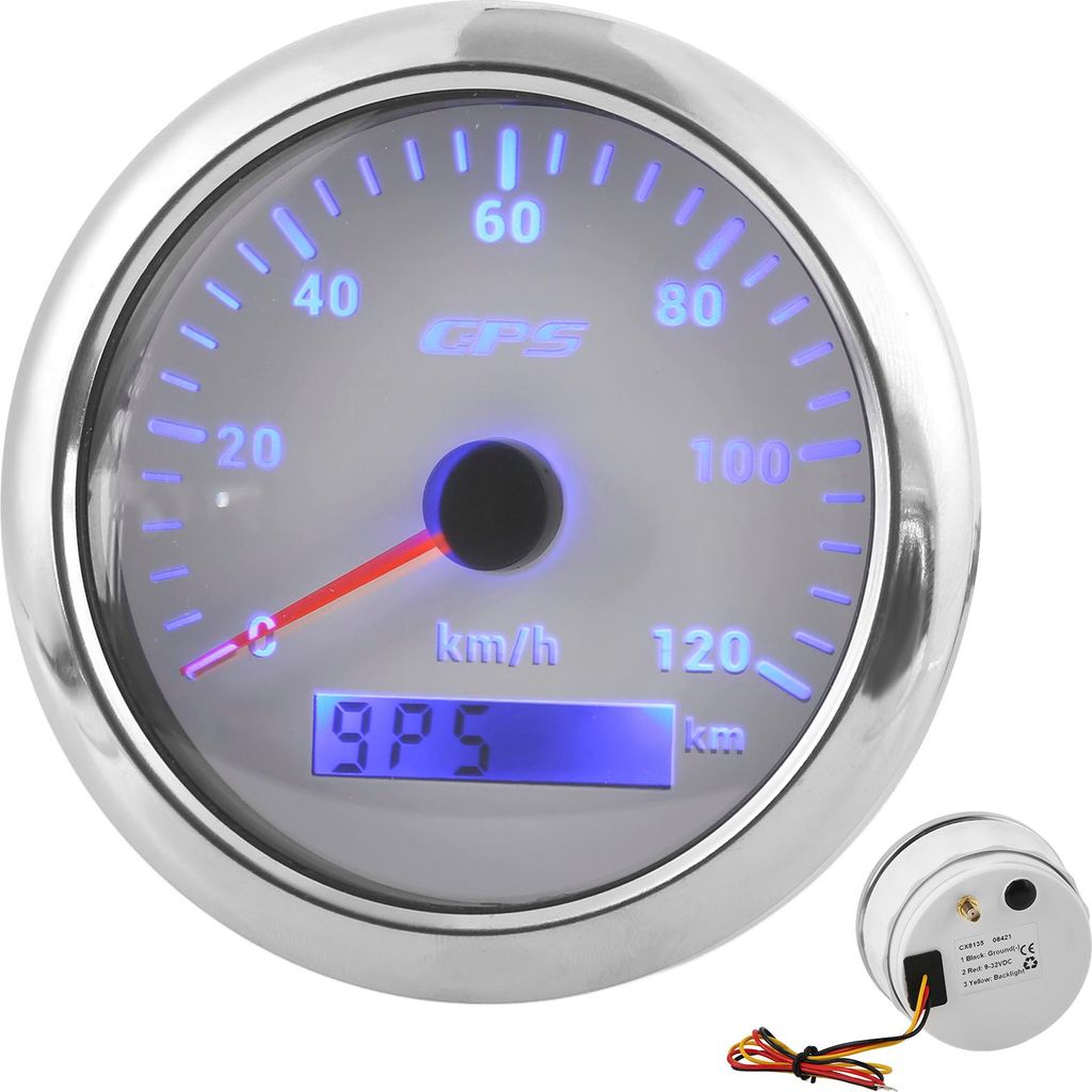 85 mm Marine Auto GPS -Tachometer 120 km/h Geschwindigkeitsmesser mit 7 Farb Hintergrundbeleuchtung für Autoboot RV Yachtwhite