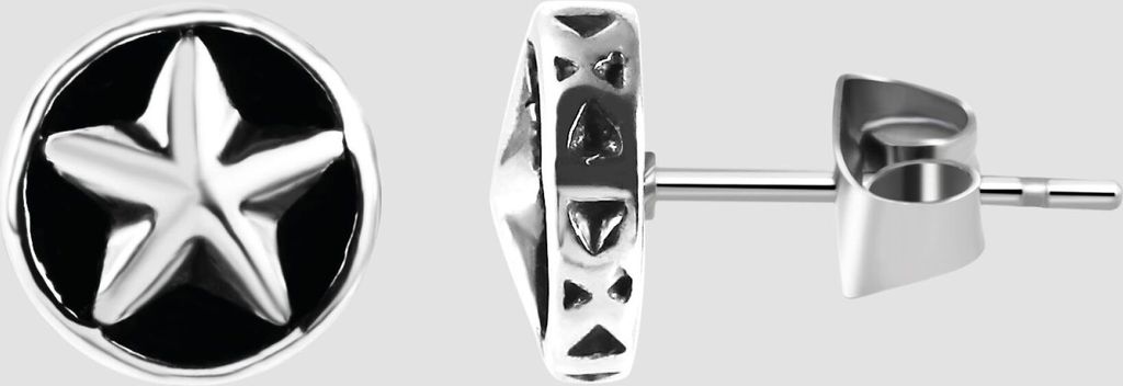 Akzent Edelstahl Ohrstecker mit Stern, IP Black, silberfarbig