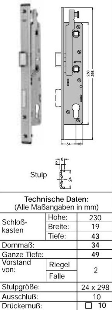 Schüco Antipanik Riegel-Fallenschloss Fkt E, DIN rechts 211374