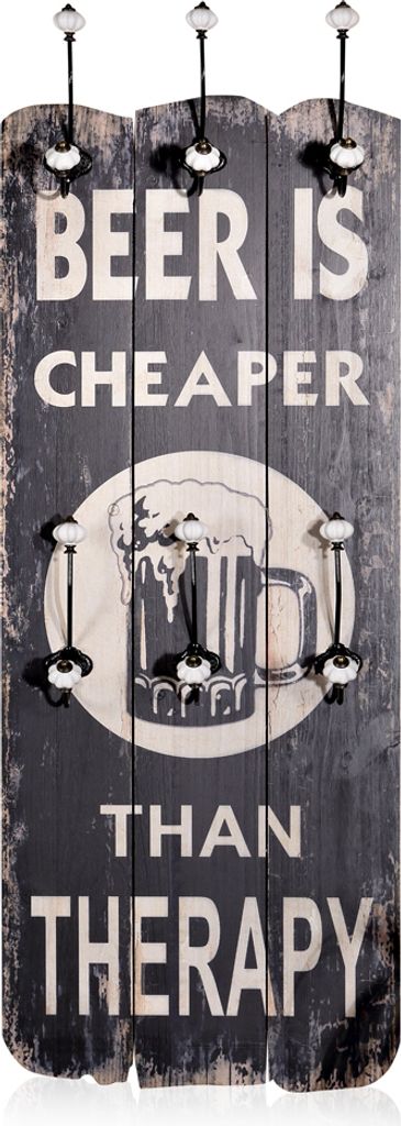 Mucola Wandgarderobe 100cm Garderobe mit 6 Kleiderhaken Shabby Chic Holz Garderobenpaneel - Spruch Beer is cheaper