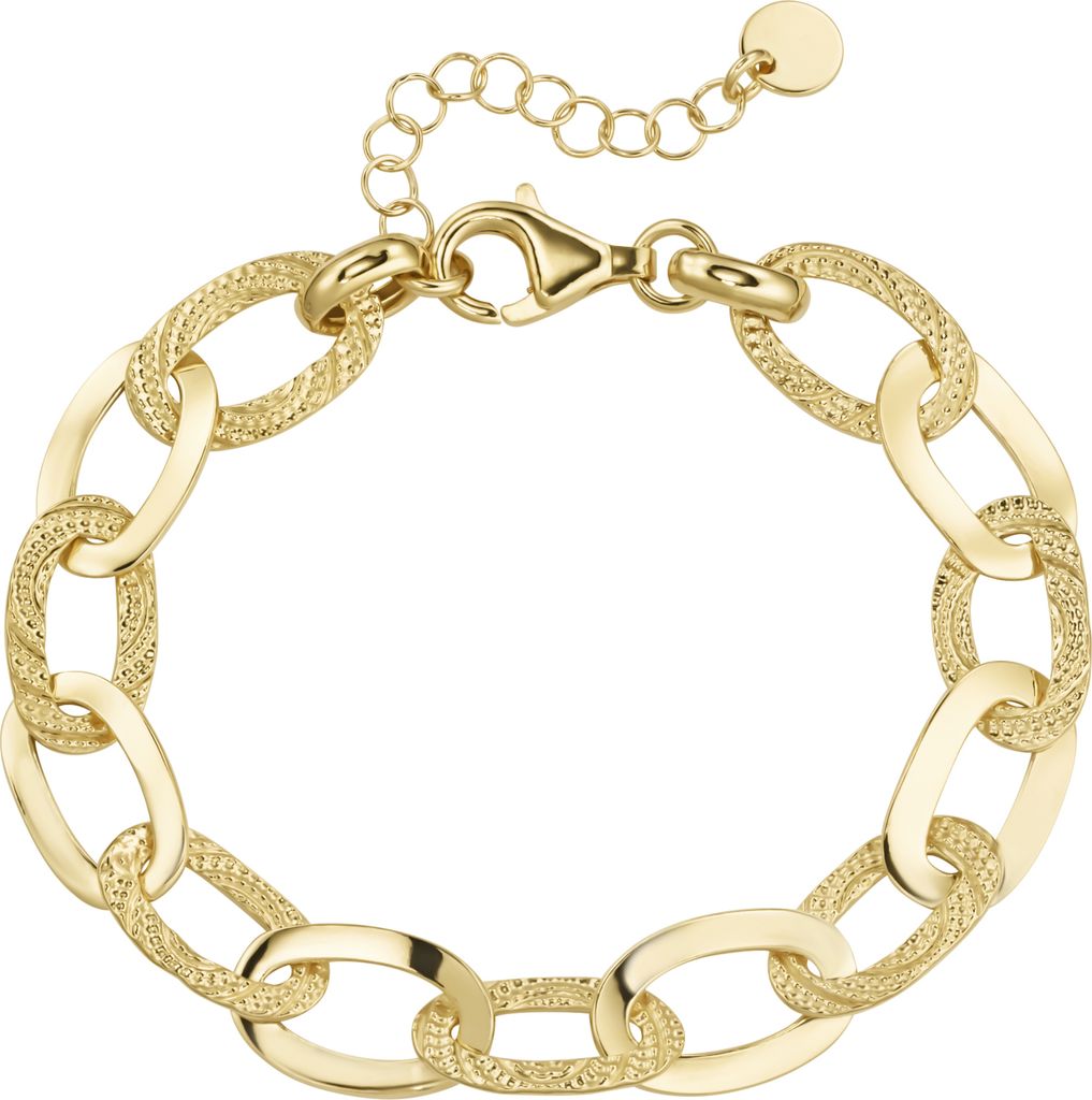 Armband Smart Jewel ovale Glieder hochglänzend und strukturiert, Silber 925 Gold 19 cm