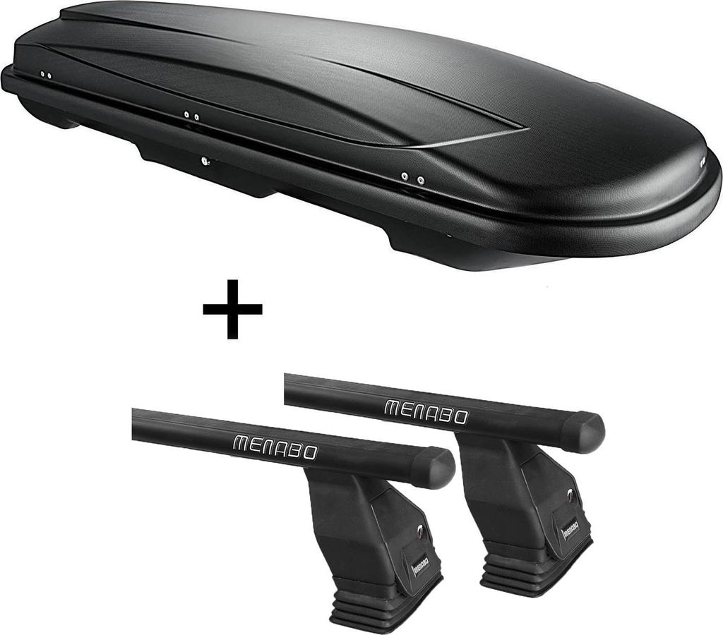 Dachbox VDPJUXT600 600Ltr abschließbar + Stahl Dachträger Menabo Tema kompatibel mit Bmw Serie 3 (G20) (4 Türer) ab 19