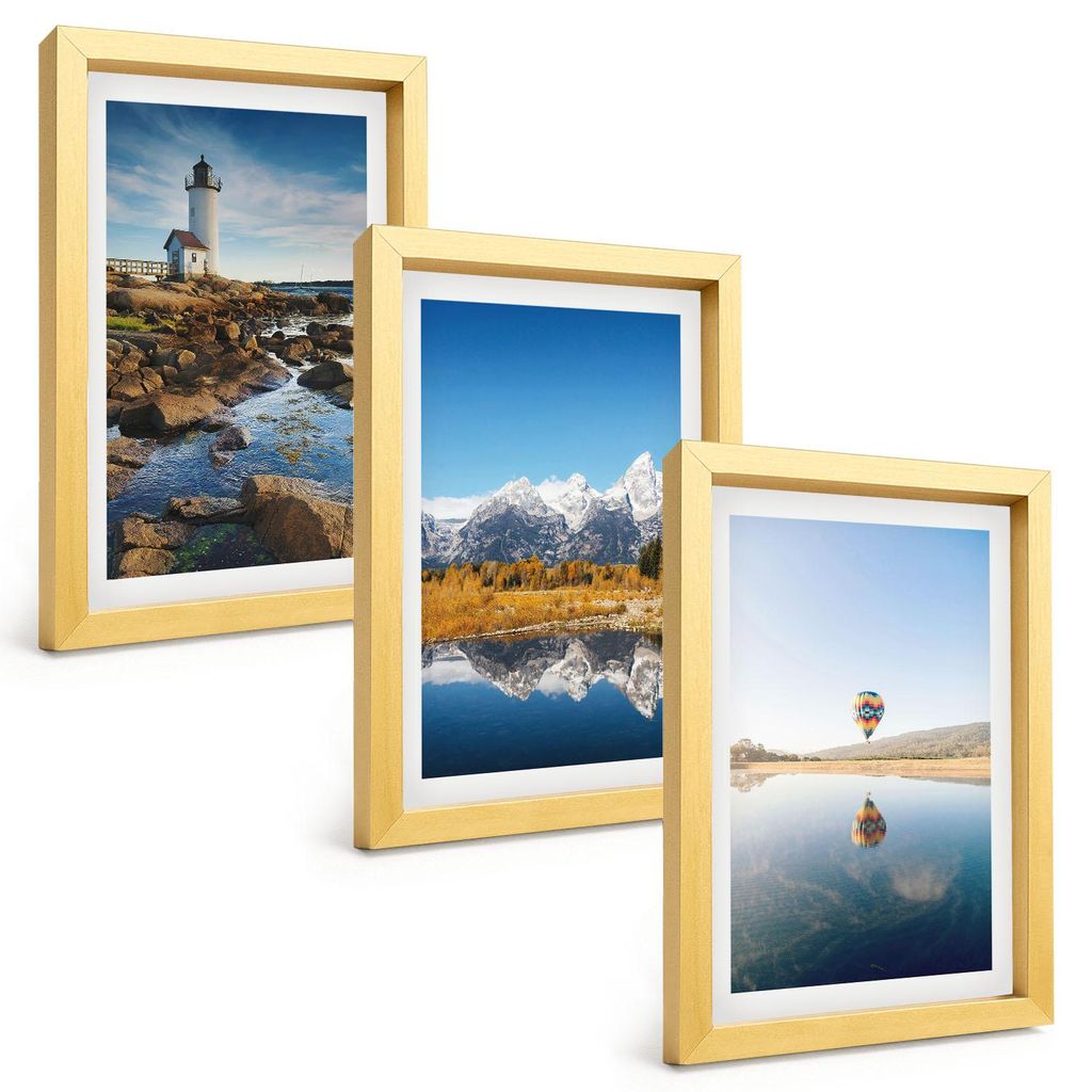 Bilder Set 3-teilig im Goldrahmen Rahmen – Wandbilder 3 Stück – gerahmte Poster für Wohnzimmer, Schlafzimmer und Flur – 20x30 cm – Natura...