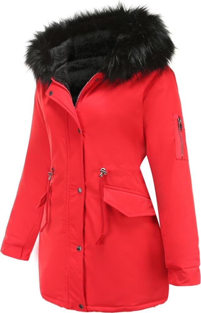 Damen Wintermantel Mit Fellkapuze - Warm Gefütterter Parka Mittellang