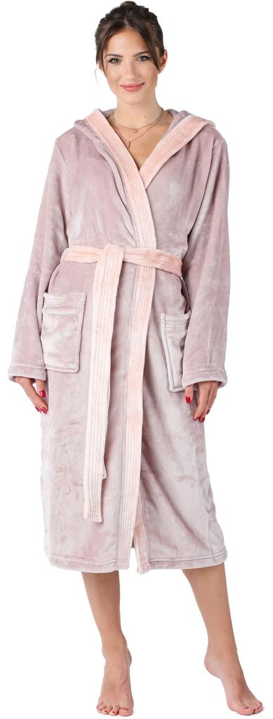 Bellivalini damesbadjas, lang model met capuchon en riem, Productafbeelding 