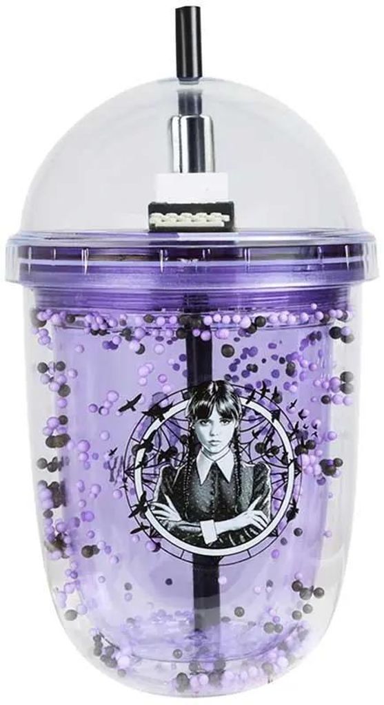 Blue Sky Studios Wednesday Boba Becher - Trinkbecher mit Strohhalm - 350 ml