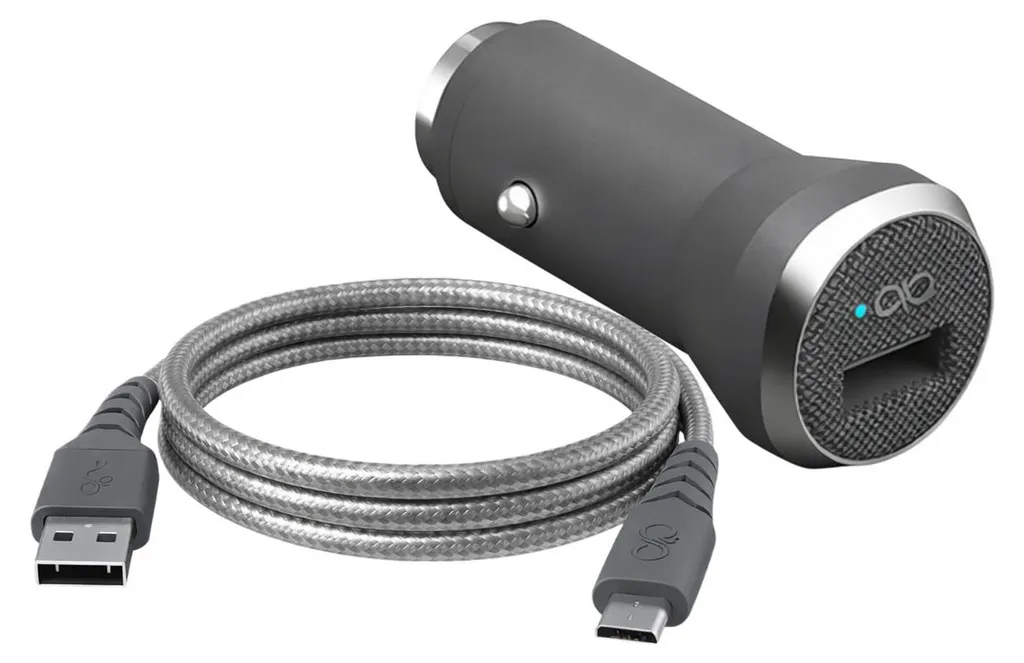 Chargeur allume-cigare USB 2.4A et câble Micro-USB 1.2m Force Power gris
