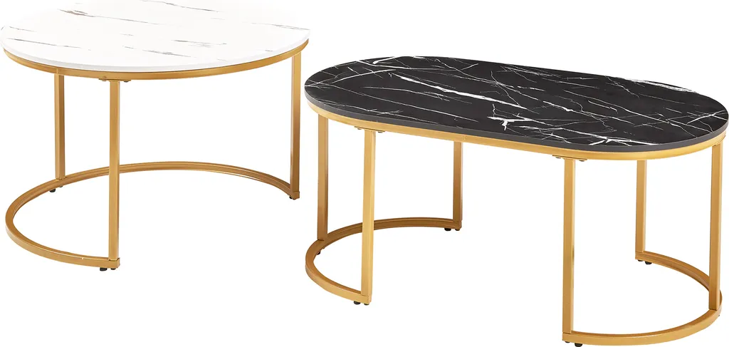 Tables basses gigognes Oppeerg aspect marbre blanc et métal brossé