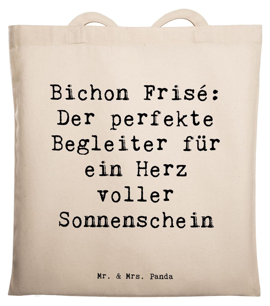Mr. & Mrs. Panda Tote Bag Spruch Bichon Frisé Freude - Transparent - Geschenk, Hundeliebhaber, Schultasche, Hund, Hunderassen Charakter, Laptoptas...