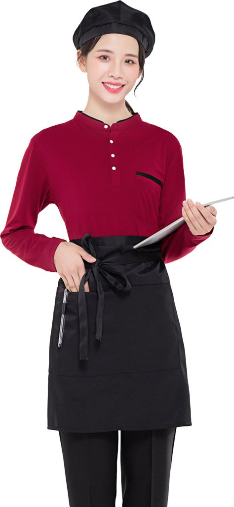 Halbschürze mit Taschen, einfarbig, Kochschürze für Männer, Frauen und Erwachsene, atmungsaktiv, knitterfrei, Küchen-Kochschürze