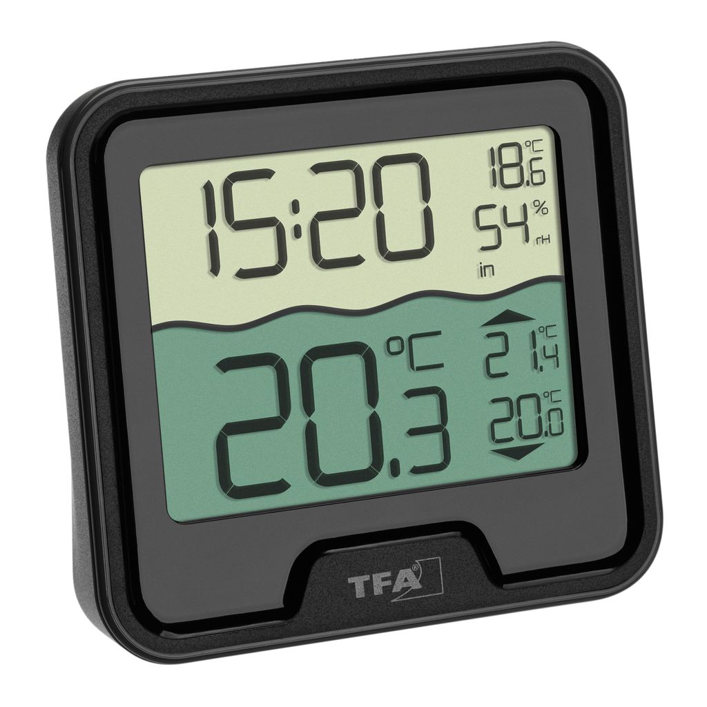 A close-up shot of a digital thermometer on a white background.